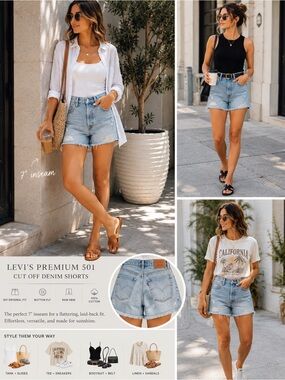 Levi’s Premium 501 Distressed Cutoff Denim Shorts Light Wash W30 Raw Hem